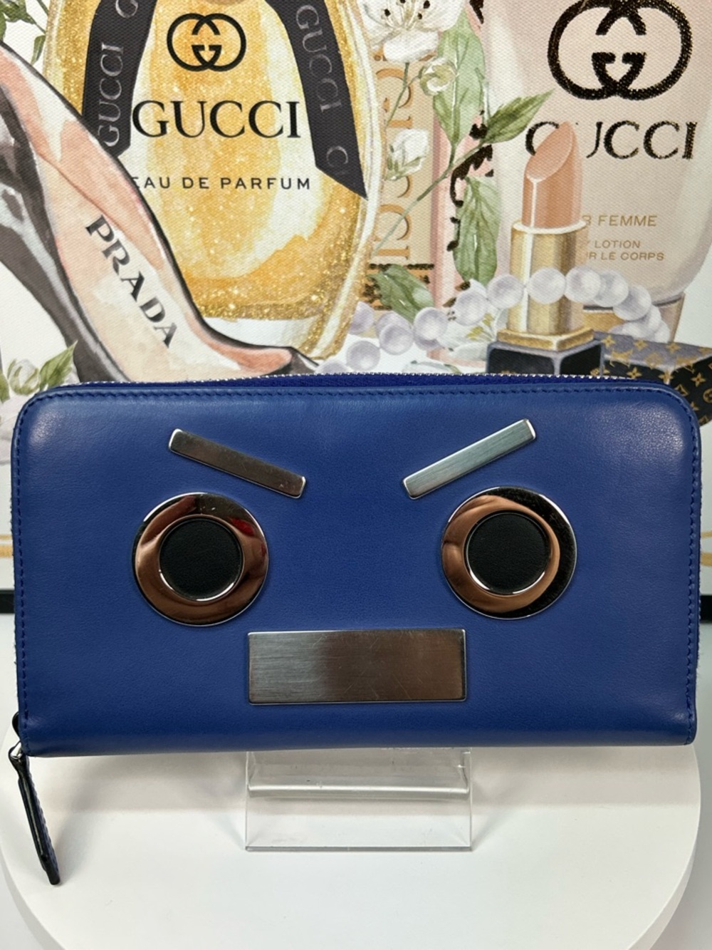 FENDI Monster Leather Zip Around Wallet 💙😍